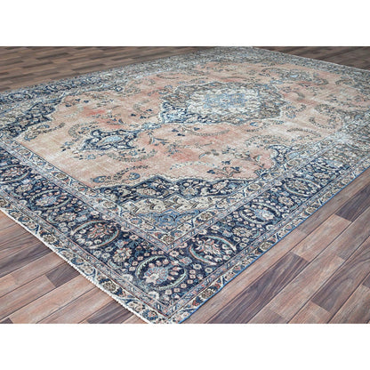 Overdyed & Vintage Wool Hand Knotted Rug Brown Blue 9.0X13.0 -O086114