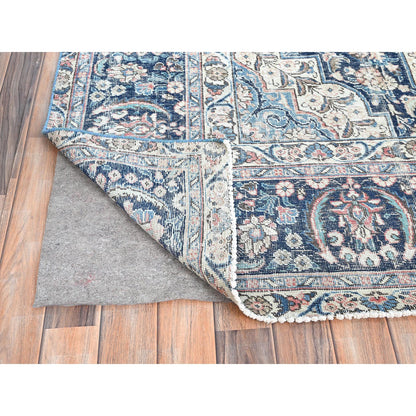 Overdyed & Vintage Wool Hand Knotted Rug Brown Blue 9.0X13.0 -O086114