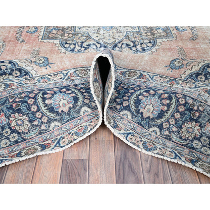 Overdyed & Vintage Wool Hand Knotted Rug Brown Blue 9.0X13.0 -O086114
