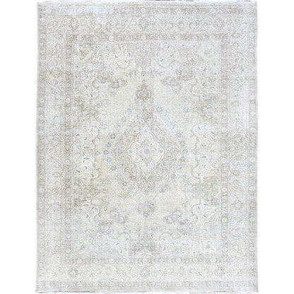 Overdyed & Vintage Wool Hand Knotted Rug Ivory Ivory 8.1X10.10 -O086115