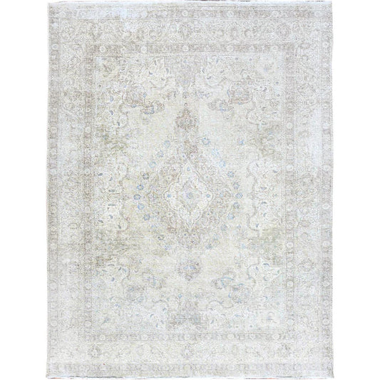 Overdyed & Vintage Wool Hand Knotted Rug Ivory Ivory 8.1X10.10 -O086115
