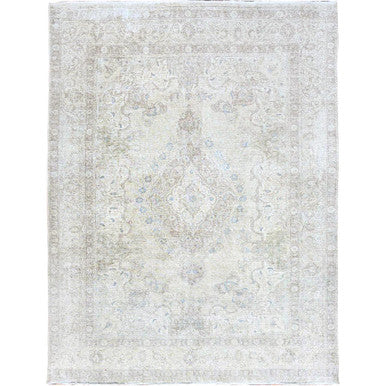 Overdyed & Vintage Wool Hand Knotted Rug Ivory Ivory 8.1X10.10 -O086115