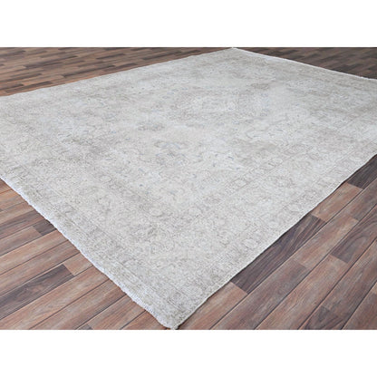 Overdyed & Vintage Wool Hand Knotted Rug Ivory Ivory 8.1X10.10 -O086115