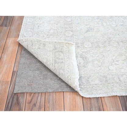 Overdyed & Vintage Wool Hand Knotted Rug Ivory Ivory 8.1X10.10 -O086115