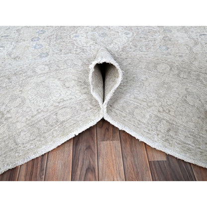 Overdyed & Vintage Wool Hand Knotted Rug Ivory Ivory 8.1X10.10 -O086115