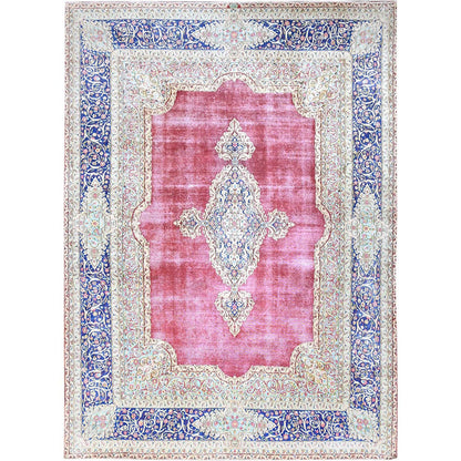 Overdyed & Vintage Wool Hand Knotted Rug Red Blue 9.5X13.0 -O086116