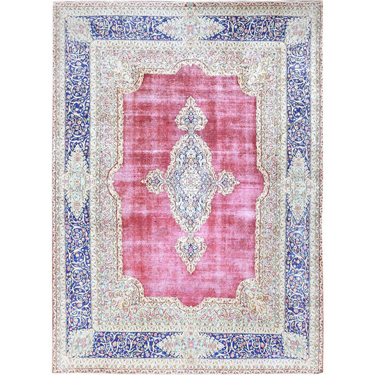Overdyed & Vintage Wool Hand Knotted Rug Red Blue 9.5X13.0 -O086116