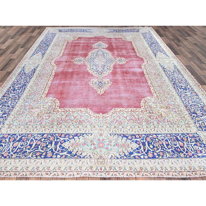 Overdyed & Vintage Wool Hand Knotted Rug Red Blue 9.5X13.0 -O086116