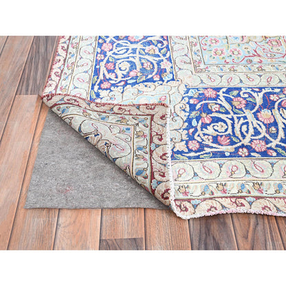 Overdyed & Vintage Wool Hand Knotted Rug Red Blue 9.5X13.0 -O086116