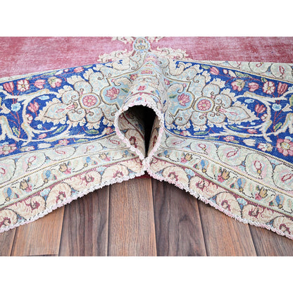 Overdyed & Vintage Wool Hand Knotted Rug Red Blue 9.5X13.0 -O086116