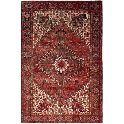 Heriz Wool Hand Knotted Rug Red Black 7.10X11.10 -O086120
