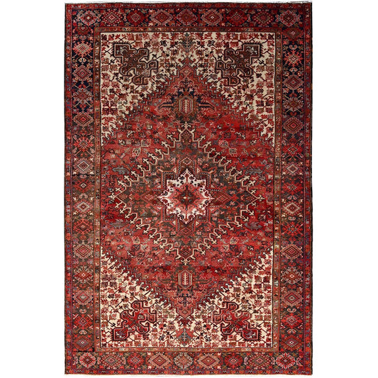 Heriz Wool Hand Knotted Rug Red Black 7.10X11.10 -O086120