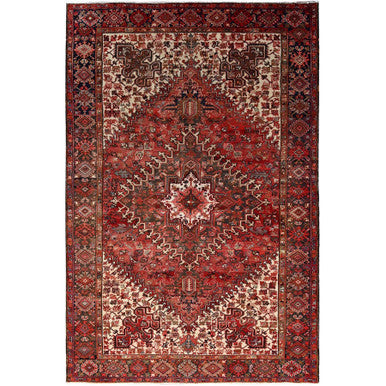 Heriz Wool Hand Knotted Rug Red Black 7.10X11.10 -O086120