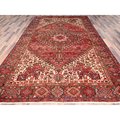 Heriz Wool Hand Knotted Rug Red Black 7.10X11.10 -O086120