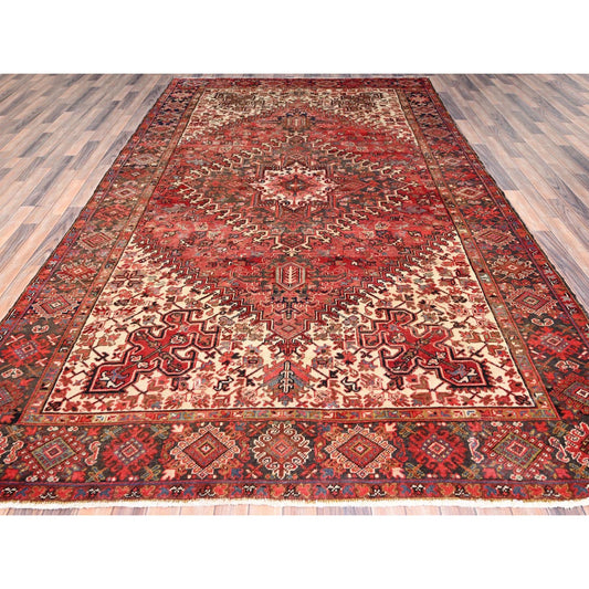 Heriz Wool Hand Knotted Rug Red Black 7.10X11.10 -O086120