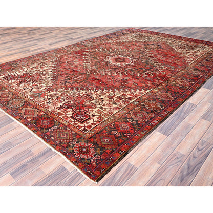 Heriz Wool Hand Knotted Rug Red Black 7.10X11.10 -O086120