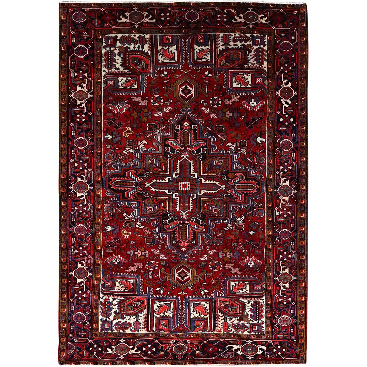 Red 7'1" x 10'4" Heriz Hand knotted Wool Rug - Sku: O086124