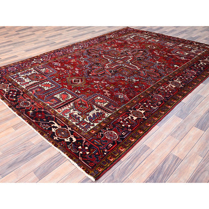 Heriz Wool Hand Knotted Rug Red Black 7.1X10.4 -O086124