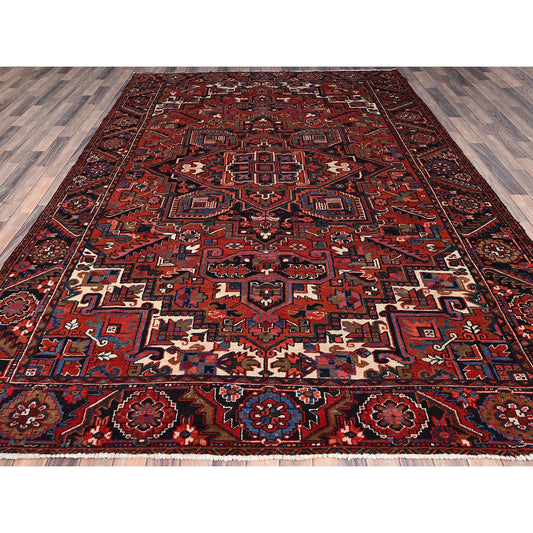 Heriz Wool Hand Knotted Rug Red Black 7.9X11.3 -O086141