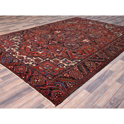 Heriz Wool Hand Knotted Rug Red Black 7.9X11.3 -O086141