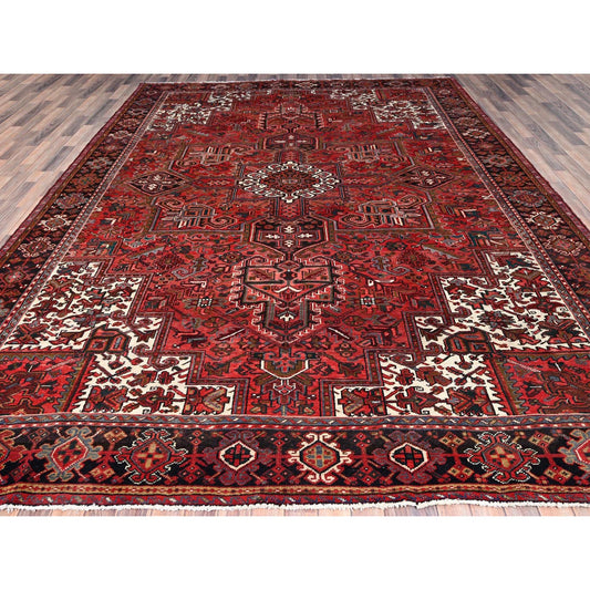 Heriz Wool Hand Knotted Rug Red Black 9.11X12.7 -O086146