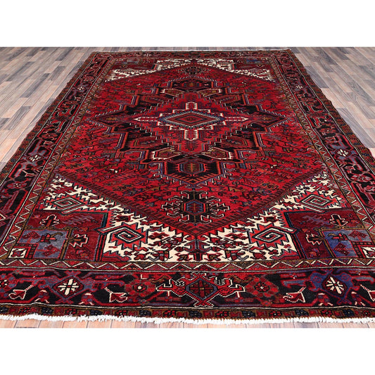 Heriz Wool Hand Knotted Rug Red Black 8.0X11.0 -O086149
