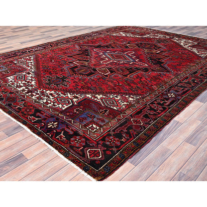 Heriz Wool Hand Knotted Rug Red Black 8.0X11.0 -O086149