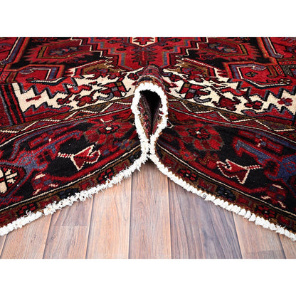 Heriz Wool Hand Knotted Rug Red Black 8.0X11.0 -O086149
