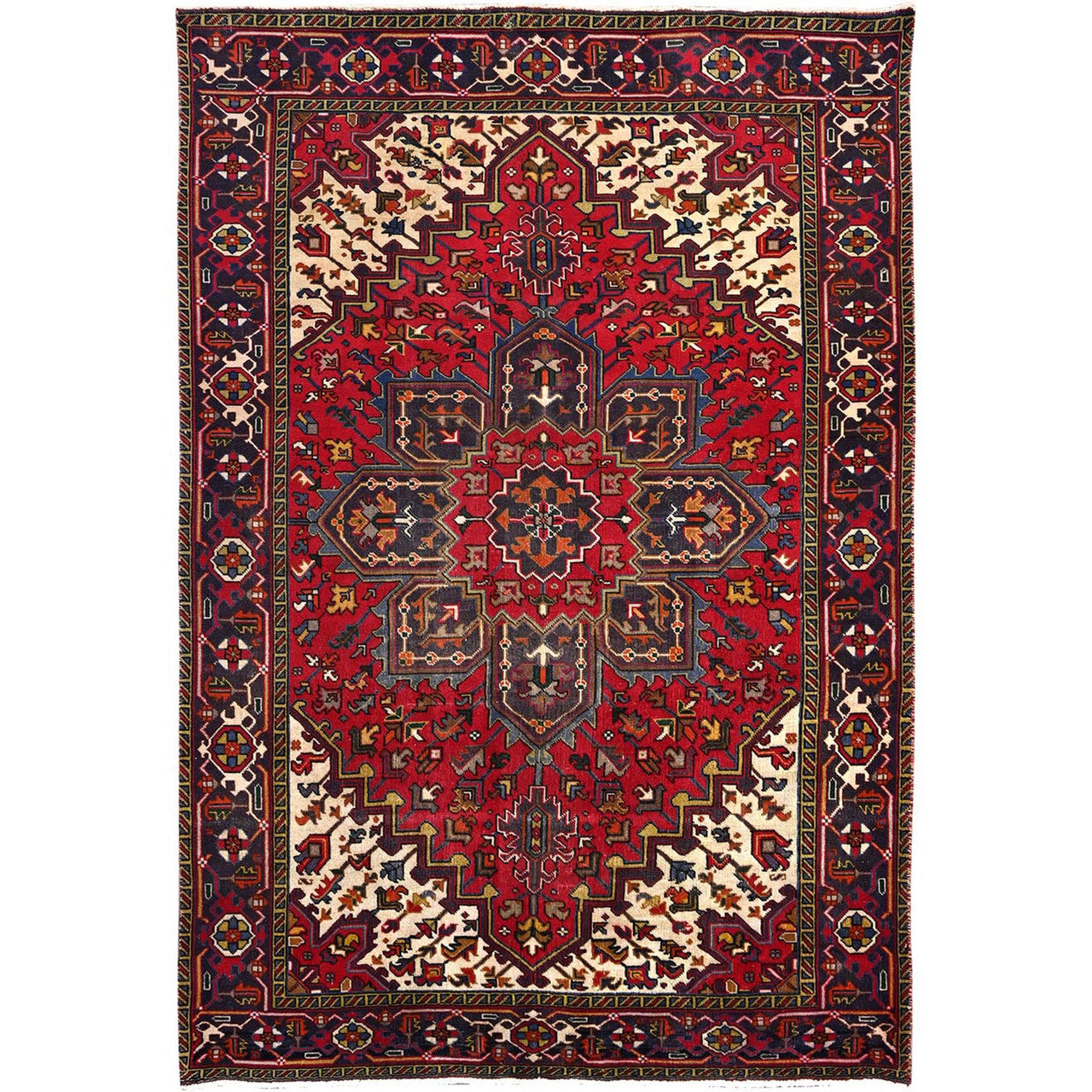 Red 6'4" x 9'3" Heriz Hand knotted Wool Rug - Sku: O086151