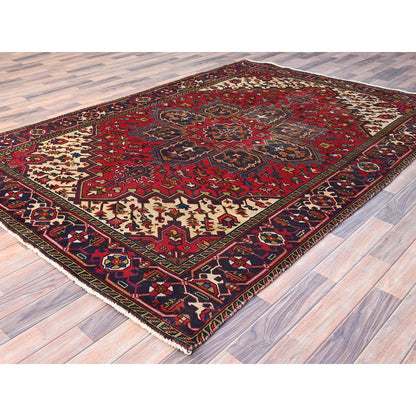 Heriz Wool Hand Knotted Rug Red Blue 6.4X9.3 -O086151