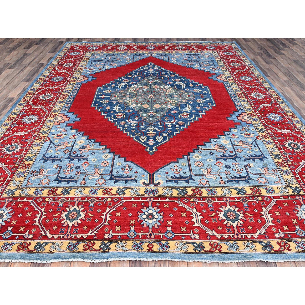 Red 8'10" x 11'11" Heriz Hand knotted Wool Rug - Sku: O086157