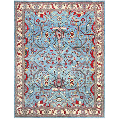 Heriz Wool Hand Knotted Rug Blue Ivory 9.0X11.10 -O086158
