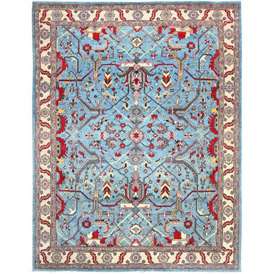 Heriz Wool Hand Knotted Rug Blue Ivory 9.0X11.10 -O086158