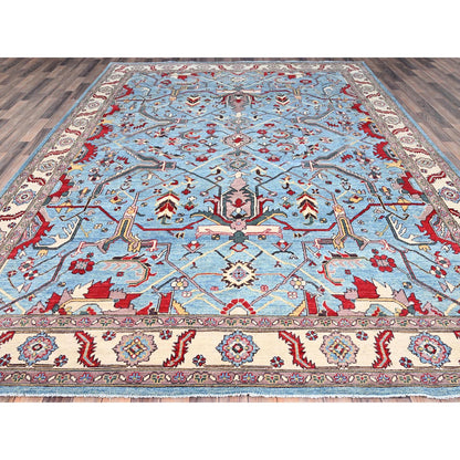 Heriz Wool Hand Knotted Rug Blue Ivory 9.0X11.10 -O086158