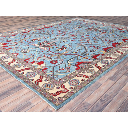 Heriz Wool Hand Knotted Rug Blue Ivory 9.0X11.10 -O086158