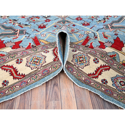 Heriz Wool Hand Knotted Rug Blue Ivory 9.0X11.10 -O086158