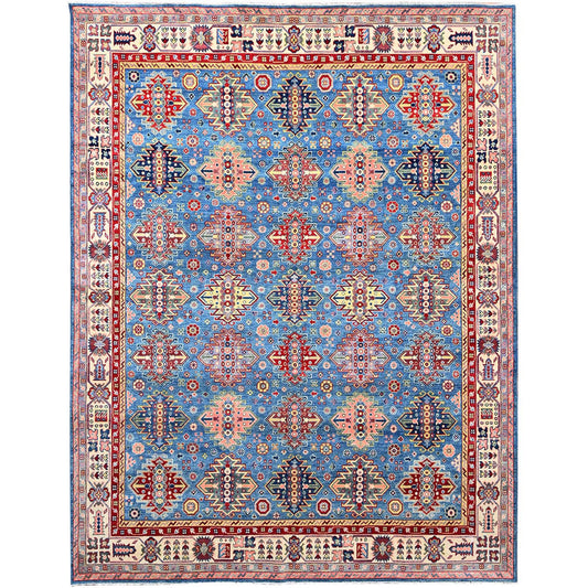 Kazak Wool Hand Knotted Rug Blue Beige 8.0X10.3 -O086159