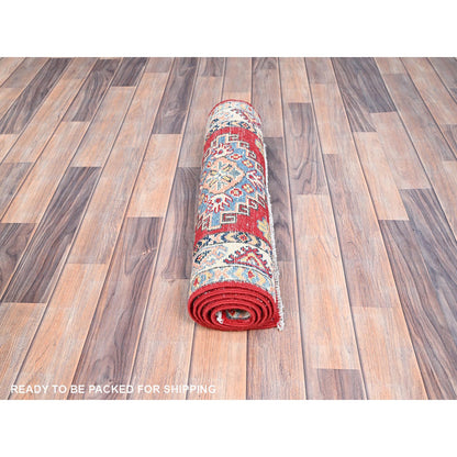 Kazak Wool Hand Knotted Rug Red Ivory 2.1X5.6 -O086168