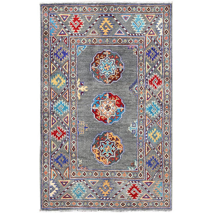 Kazak Wool Hand Knotted Rug Grey Gray 2.9X4.4 -O086170