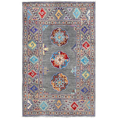 Kazak Wool Hand Knotted Rug Grey Gray 2.9X4.4 -O086170