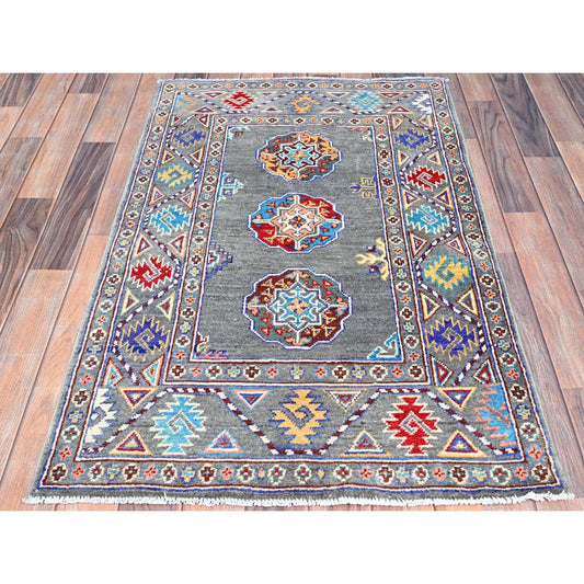Kazak Wool Hand Knotted Rug Grey Gray 2.9X4.4 -O086170