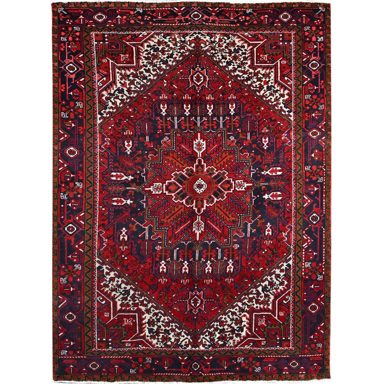 Red 7'1" x 9'6" Heriz Hand knotted Wool Rug - Sku: O086174