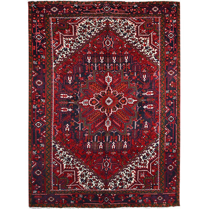 Heriz Wool Hand Knotted Rug Red Blue 7.1X9.6 -O086174