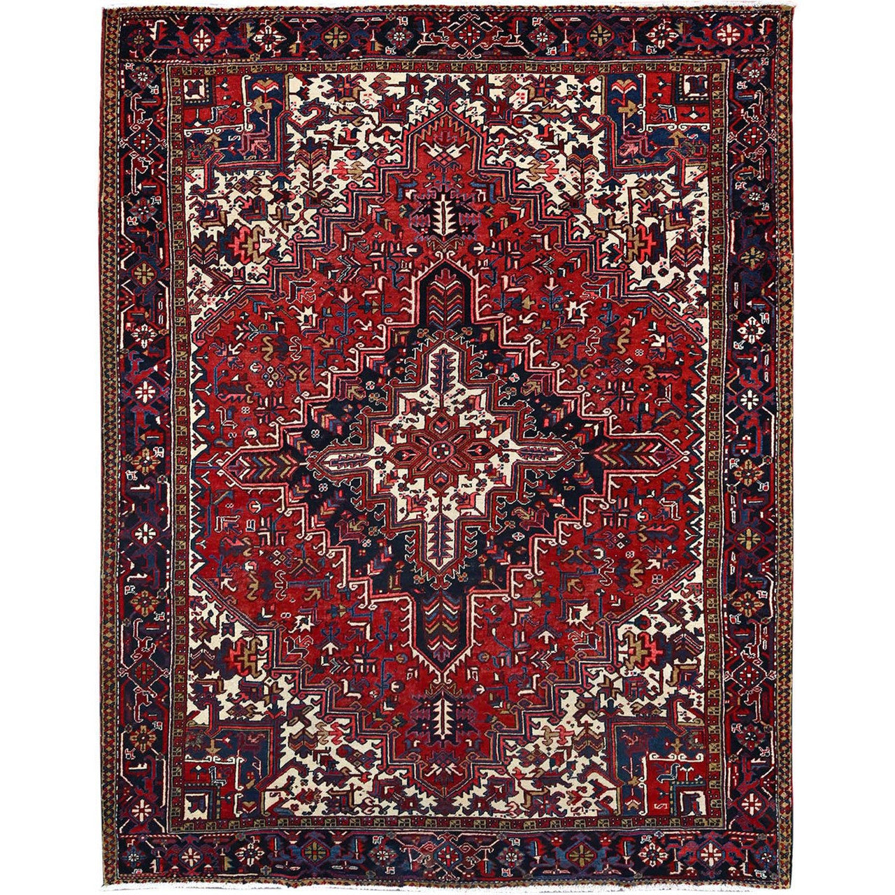 Red 8'11" x 11'3" Heriz Hand knotted Wool Rug - Sku: O086177