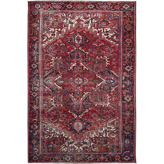 Heriz Wool Hand Knotted Rug Red Black 7.6X11.6 -O086178