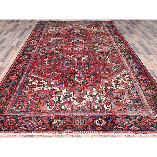 Heriz Wool Hand Knotted Rug Red Black 7.6X11.6 -O086178