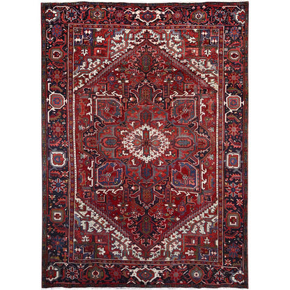 Heriz Wool Hand Knotted Rug Red Blue 7.9X10.8 -O086179