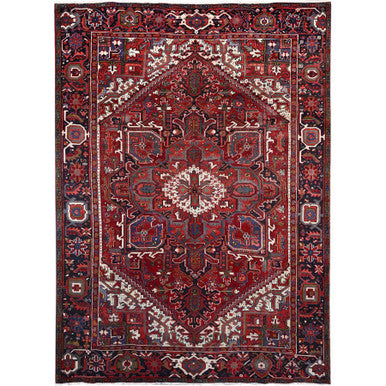 Heriz Wool Hand Knotted Rug Red Blue 7.9X10.8 -O086179
