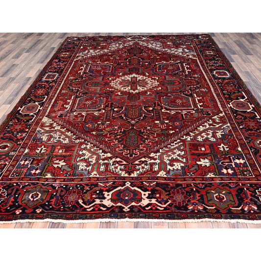 Heriz Wool Hand Knotted Rug Red Blue 7.9X10.8 -O086179