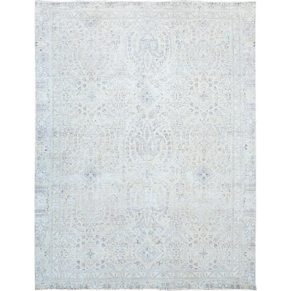 Overdyed & Vintage Wool Hand Knotted Rug Ivory Ivory 9.0X10.11 -O086188
